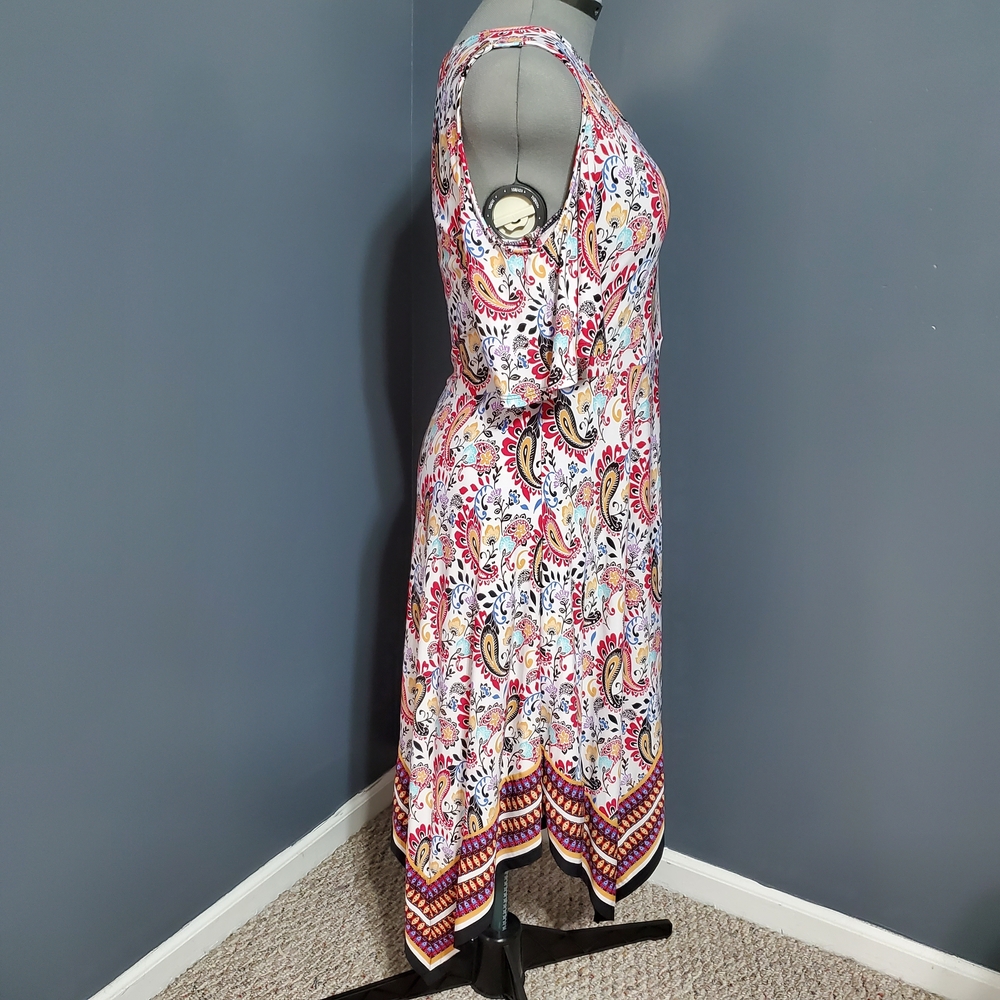 Beige by eci Asymmetrical Paisley Dress - Multicolor Cold Shoulder Size Large - Picture 4 of 6